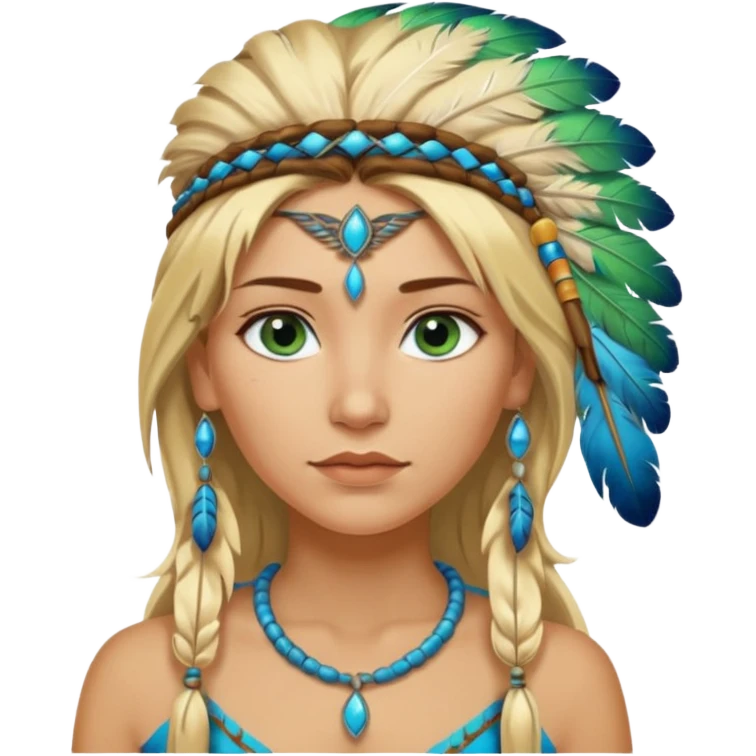 can you make a native American emoji with blonde highlights in her hair and blue green eyes emoji