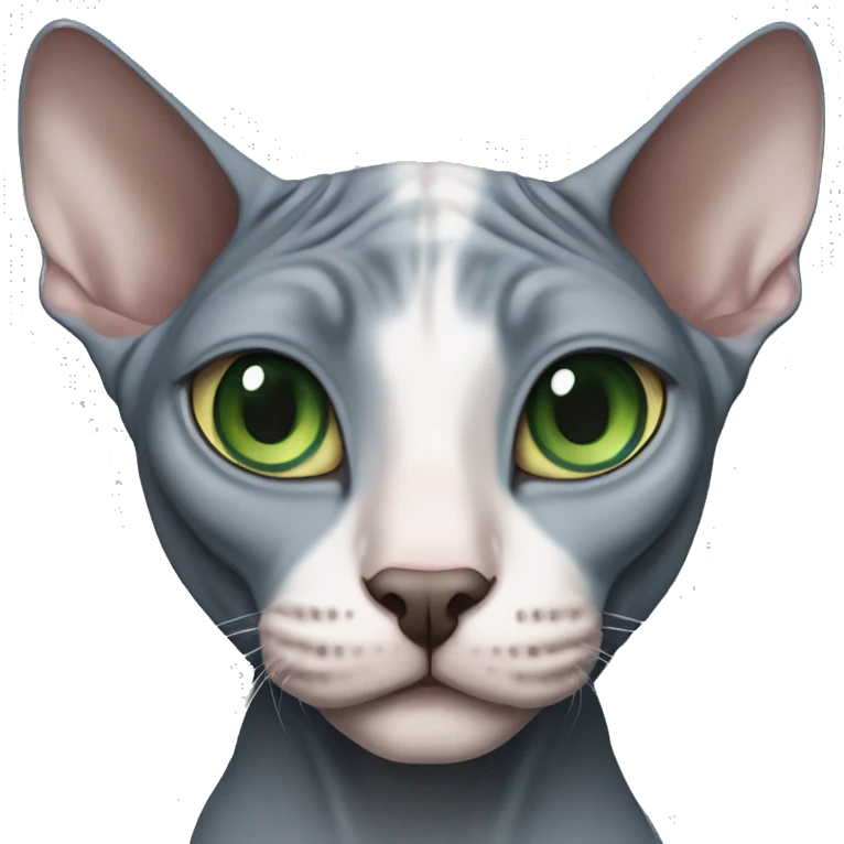 Two sphynx cats one gray with blue eyes and one black with green eyes emoji