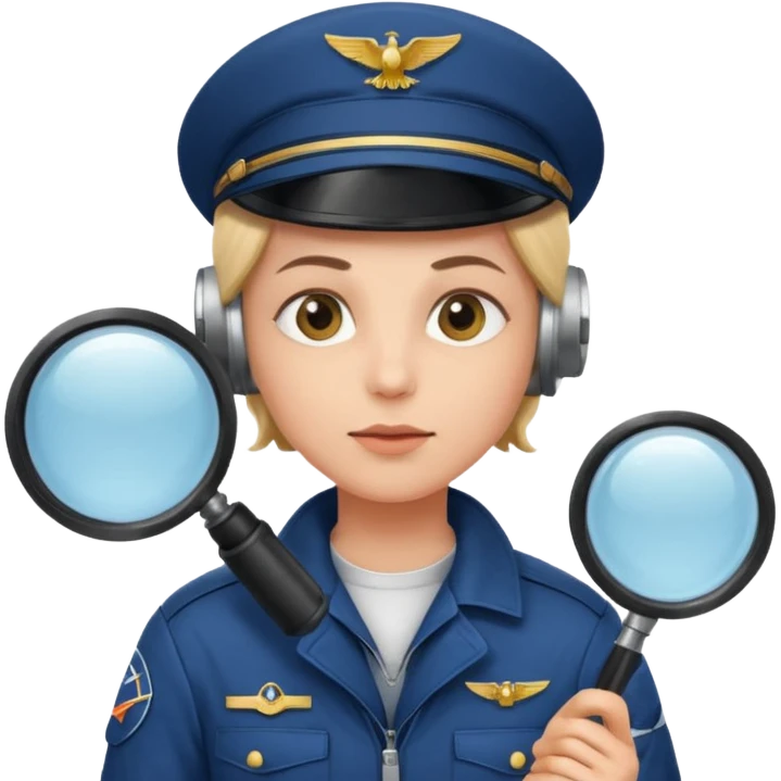 pilot looking through a magnifying glass emoji