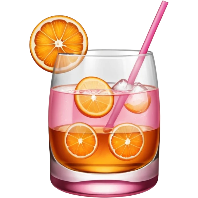 Pink drink in a whiskey glass with one orange slice on the rim emoji