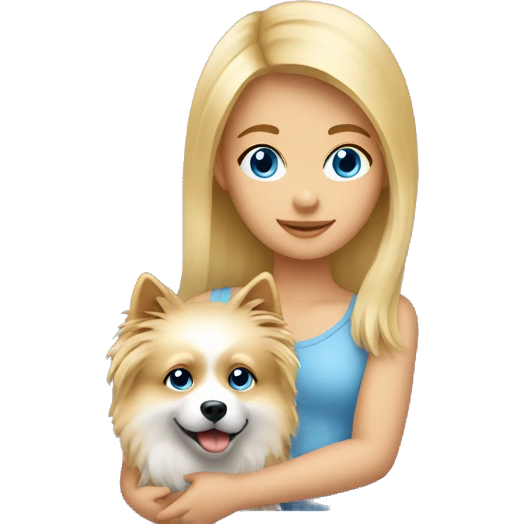 Blonde girl blue eyes holding spitz  emoji