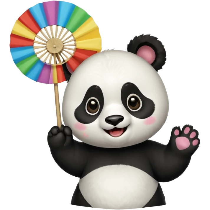A panda waving a painted fan joyfully, cheeks puffed in excitement.
 emoji