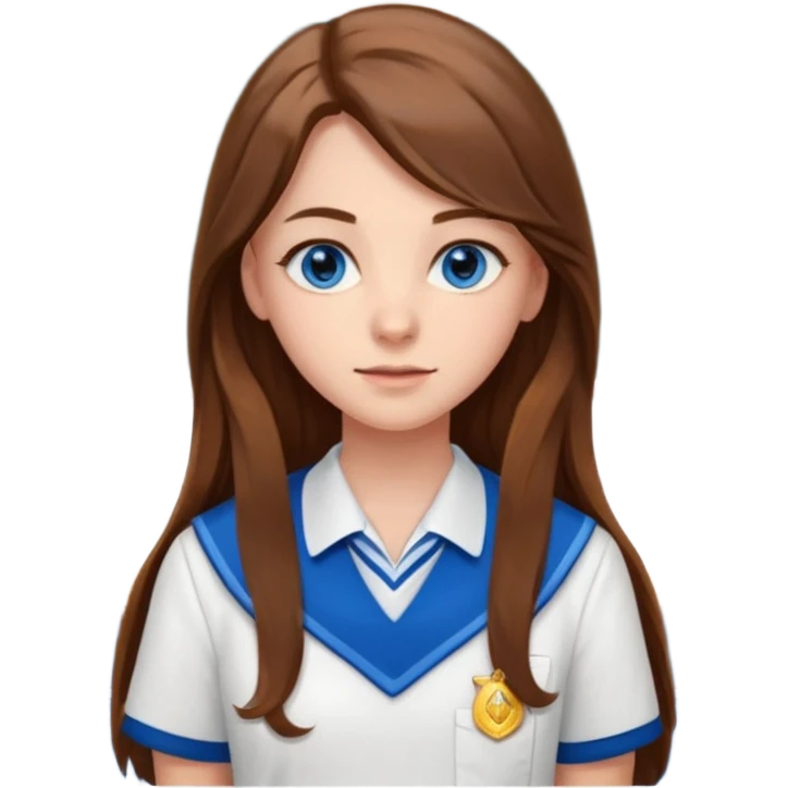 high school class room with a pretty female high school student with long brown hair, blue eyes emoji
