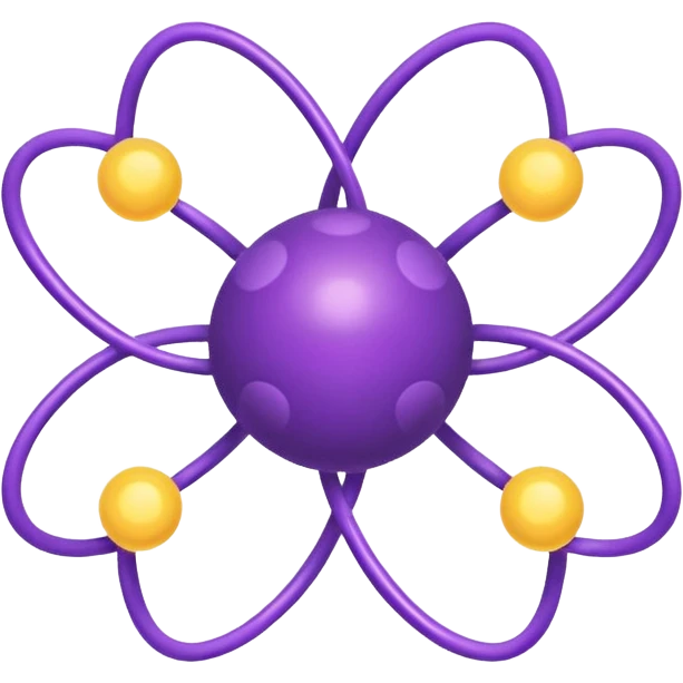 group of purple atoms linked to a central yellow nucleus, simple design emoji