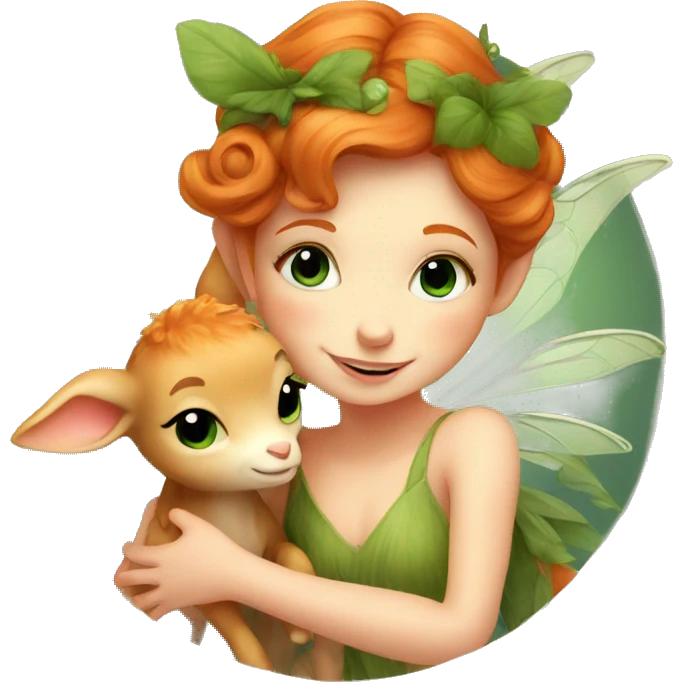 Beautiful ginger fairy with a baby fawn  emoji