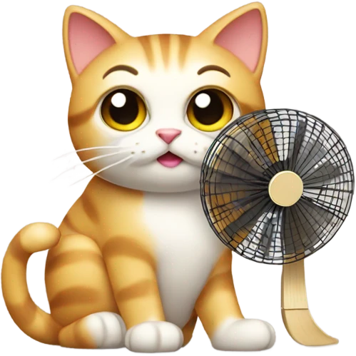 cat with fan on the he emoji