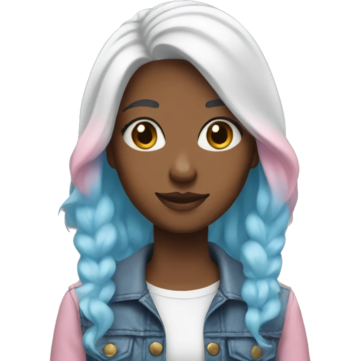 young woman with pink, light-blue, and white hair emoji