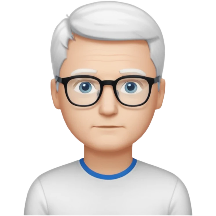 Thin white man, short white hair, black thin square glasses, white shirt, blue eyes, ceo - no tie - arms folded- stood right emoji
