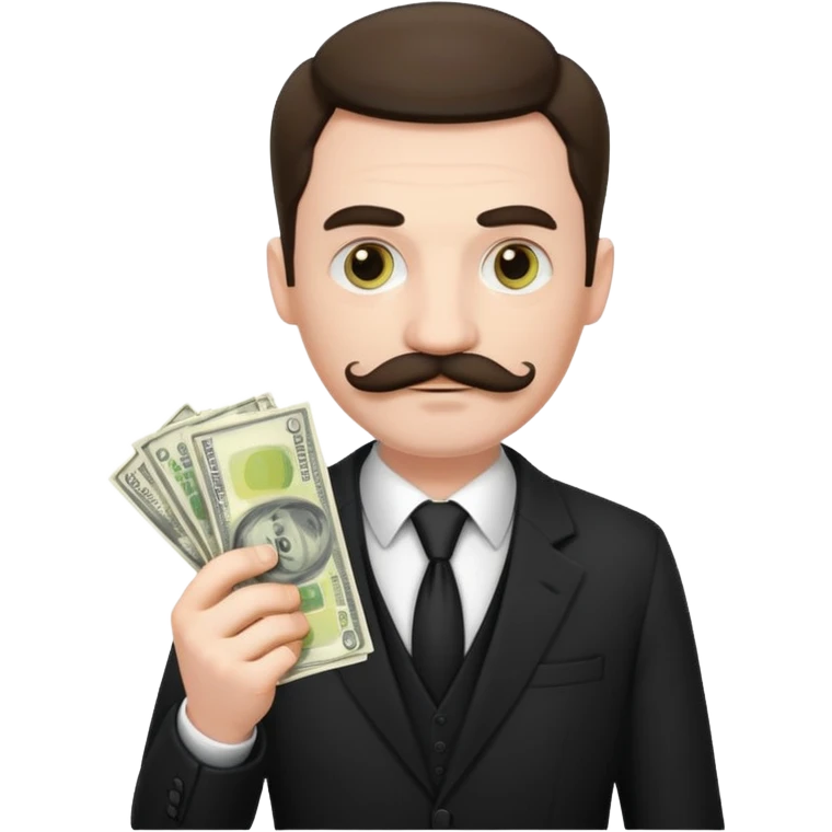 suspicious man uin a suit with a mustache and money emoji