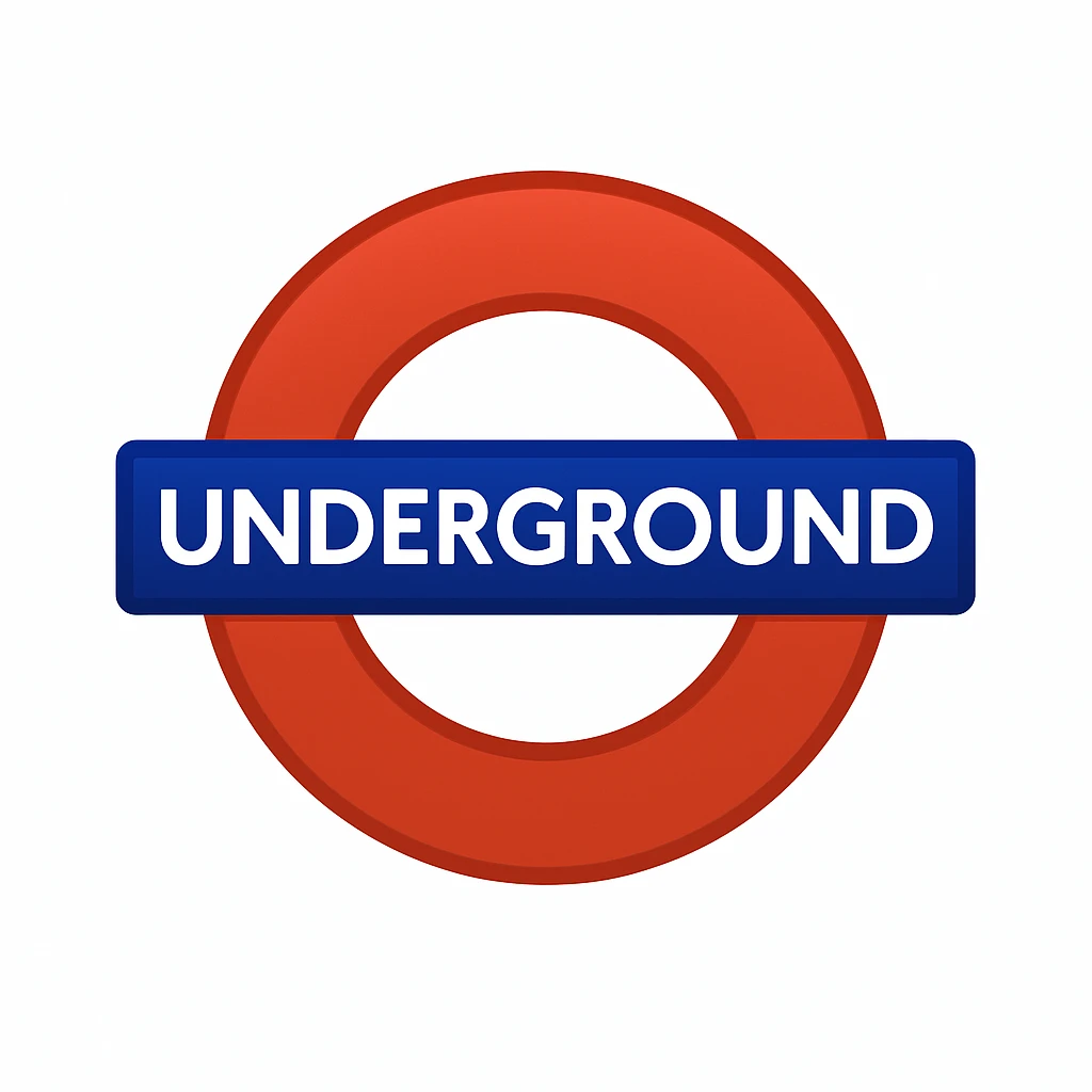 Create a simple and iconic emoji of the London Underground sign, featuring the red circle and blue bar with the word 'UNDERGROUND' clearly visible, in a clean emoji style. emoji