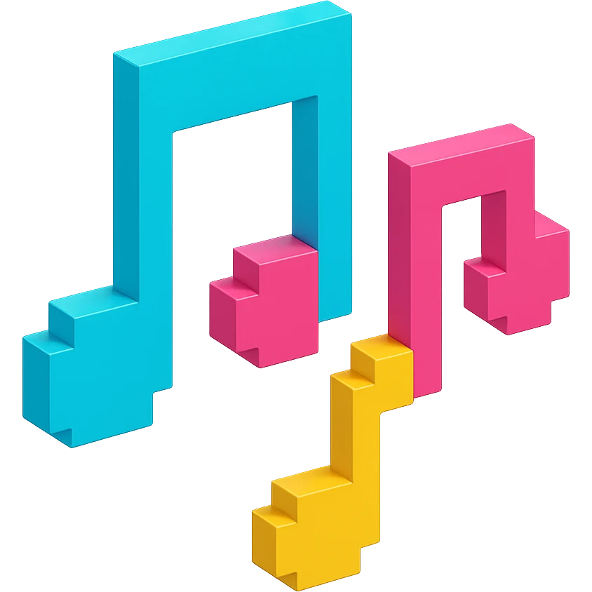 monochromatic and sleek voxel-style musical notes emoji