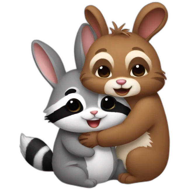 bunny and raccoon hug emoji