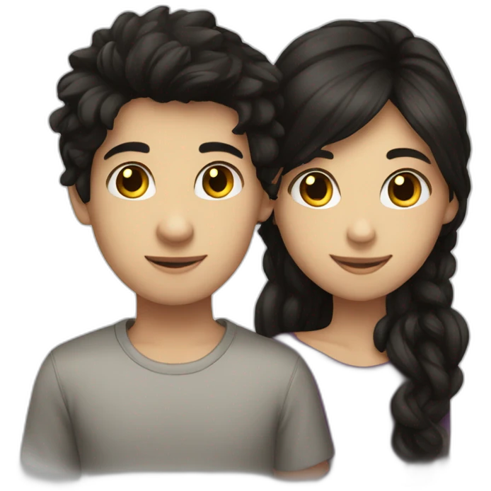 dark hair girl and dark hair boy love emoji