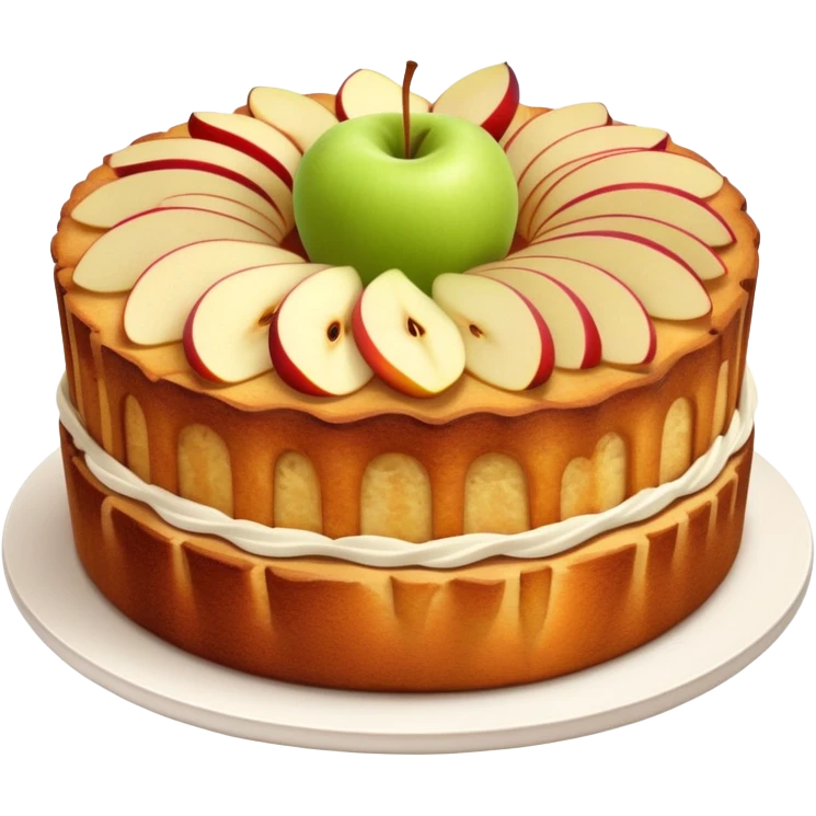 cinematic-realistic-apfelkuchen-dessert-emoji,-depicted-as-a-classic-apple-cake-with-cinnamon-and-thinly sliced apples on the top a few neatly spread out-rendered-with-soft-textures-and-warm,-inviting-lighting. emoji