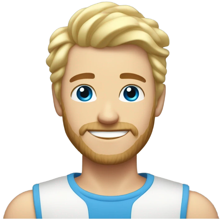 full body raised arms light curl blonde 30yo man blue eyed pale skin emoji