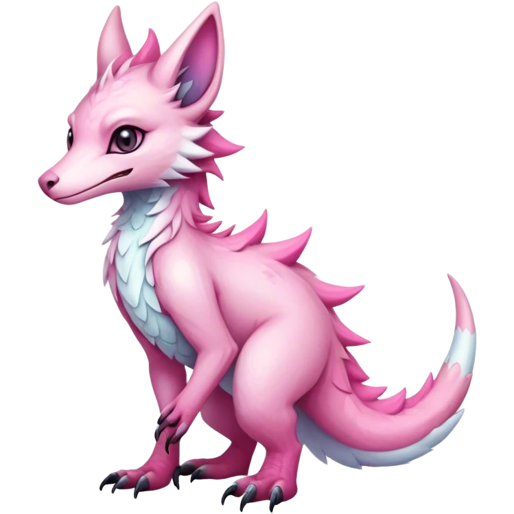 Feral Rare Fantasy cute adorable edgy pastel pink iridescent Vernid-Sergal-species by LiLaiRa, markings, tufted ears, full body emoji