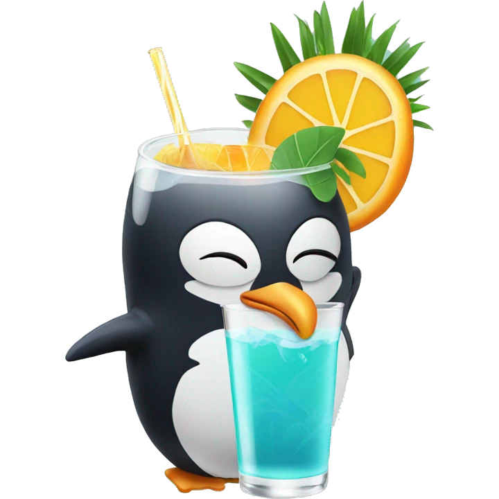 Penguin sipping a tropical drink emoji