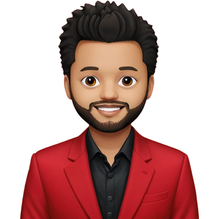 The Weeknd with black shirt, red suit jacket emoji