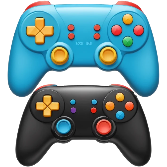 Create a modern, high-quality emoji featuring two gaming controllers to represent multiplayer gaming. keep it side by side and rotate the sides in opp direction and cartoon style  emoji