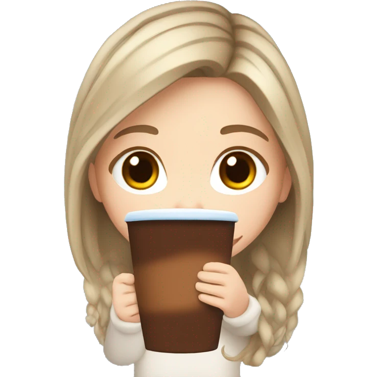white girl with brown long hair and a hot chocolate emoji