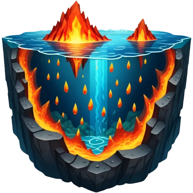 Seafloor spreading with tectonic plates moving apart and magma rising between them emoji