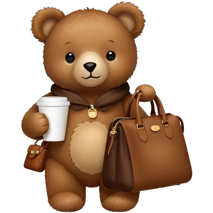 Teddy with longchamp bag and coffee emoji