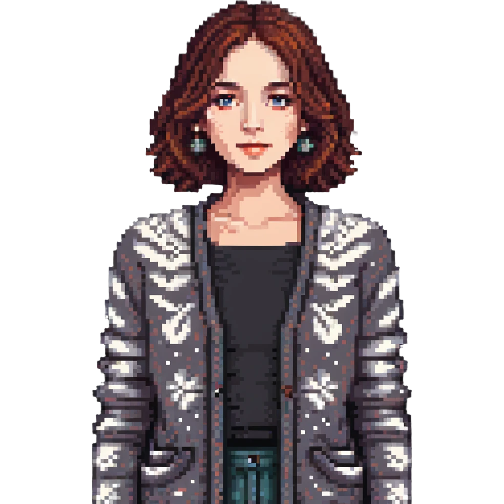 gray woman knit cardigan, detailed texture emoji