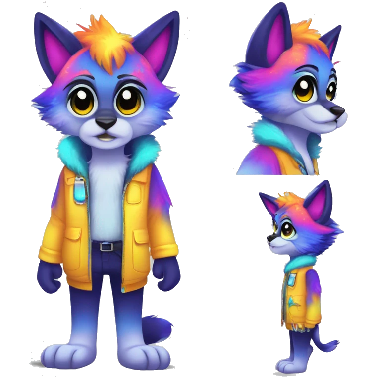 Furry, sparkle, iridescent, colorful, neon, edgy, cool, beautiful, divine, animal, anthro, full body, fursona, protogen emoji
