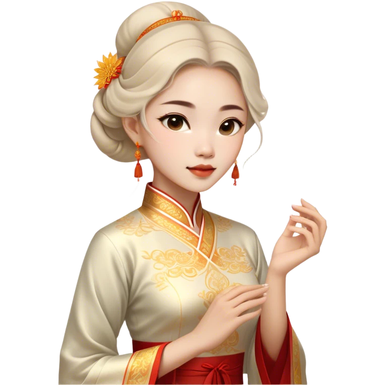 Cinematic Realistic Áo Dài Portrait Emoji, depicted as an elegant traditional Vietnamese dress with flowing graceful lines and delicate patterns, rendered with rich textures and soft ethereal lighting that captures its timeless beauty. emoji