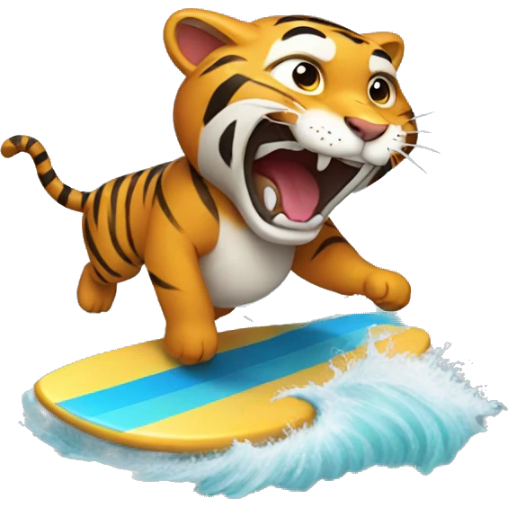 a tiger laughing on a surf board emoji