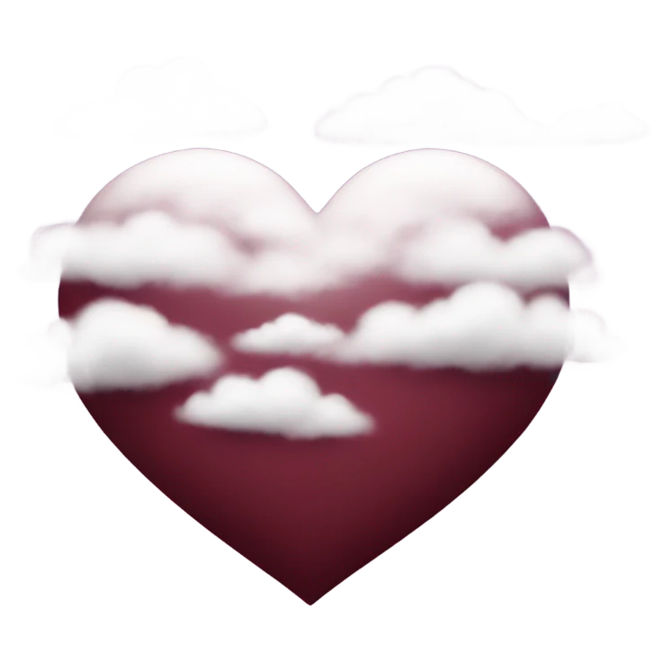 burgundy heart with clouds emoji