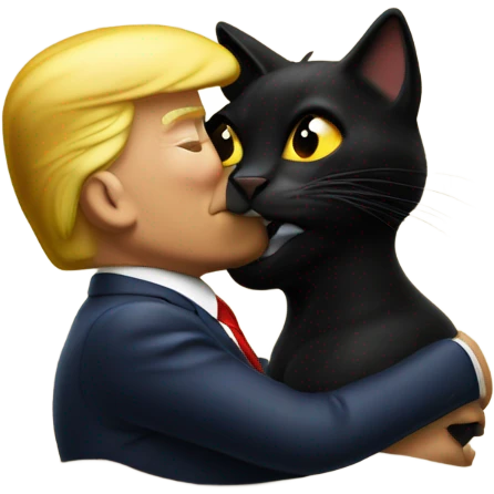 Photo realistic, Donald Trump, kissing and embracing black cat, at the beach by the pool emoji