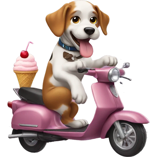 A dog riding a scooter with ice cream emoji