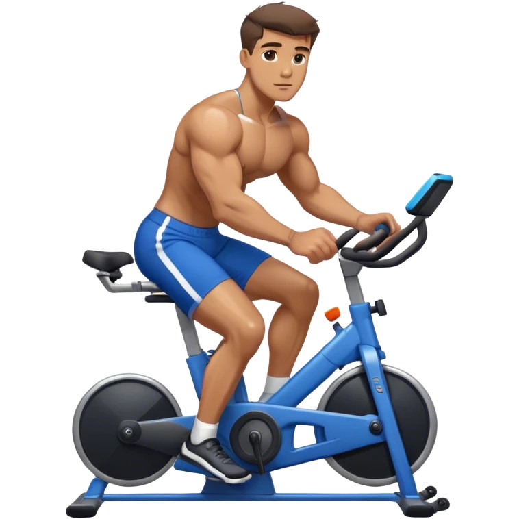 buff guy blue shorts black stationary bike emoji