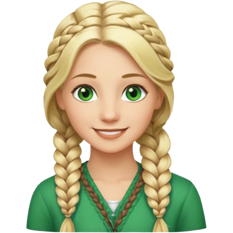 woman, long blond hair,green eyes, smiling, braid to the side emoji