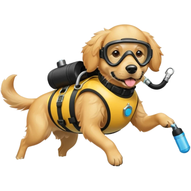 dog wearing scuba gear dive into the sea with diver mask and oxygen tank emoji