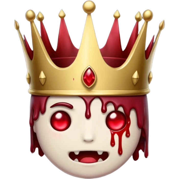 A Discord emoji of a jagged iron crown with a single large ruby dripping blood. Dark Lord aesthetic, bold red and black colors, white background. emoji