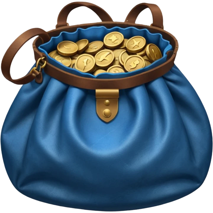 blue coins inside a brown leather bag  emoji