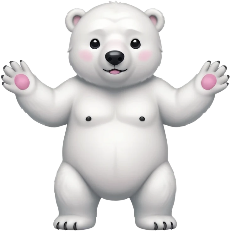 Make a humanoid polar bear shrugging, showing only from chest above, no legs, his nose must be pink emoji