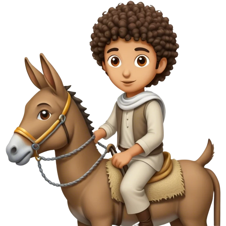 A curly headed arab riding a donkey  emoji