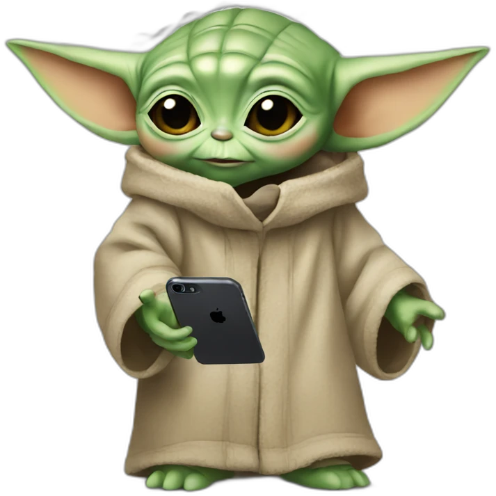 baby yoda using an iphone emoji