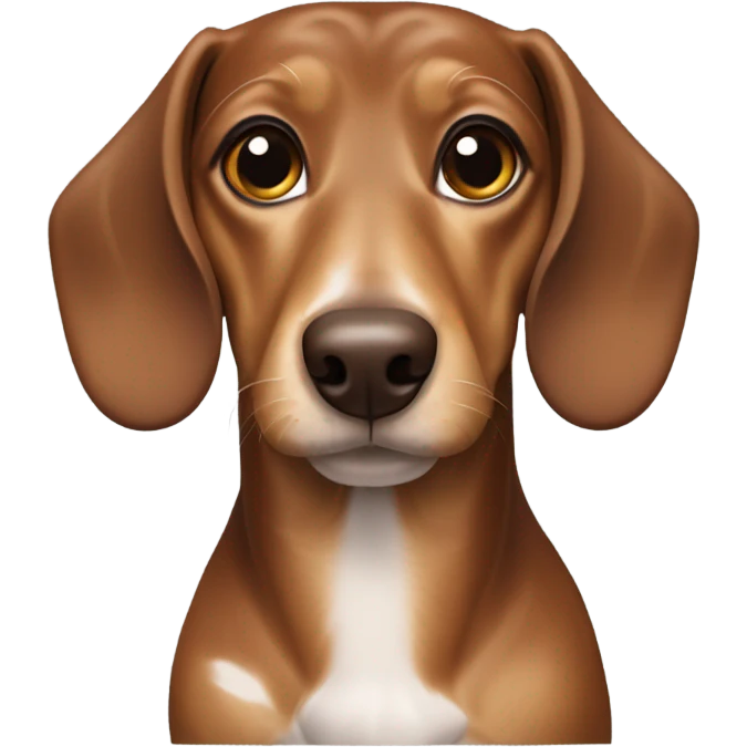 a dachshund, features a smooth coat with a white body patterned with light brown patches and a brown head shaded with darker tones emoji