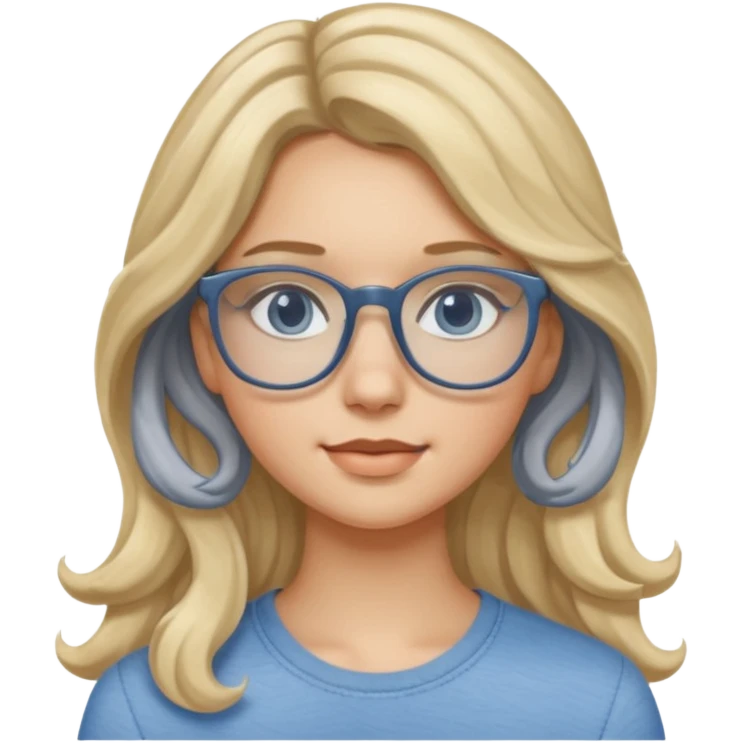 Fille 20ans qui a des cheveux long et blond et wavy avec des lunettes et des yeux bleu- gris emoji