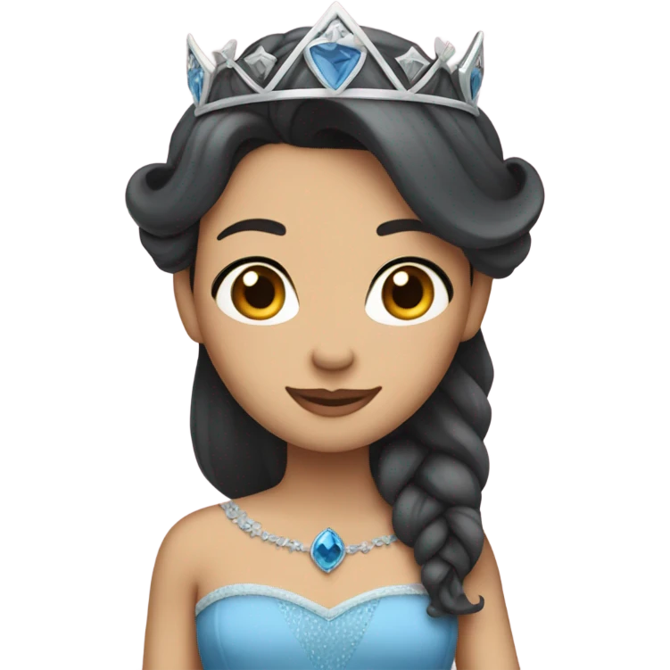 Princess- Fair skin- Long dark hair- crown- blue dress emoji