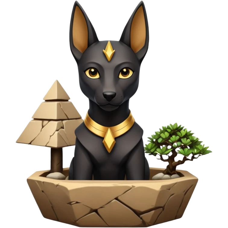  Esthetically Therapeutic silky black-haired tiny statuette young miniature Anubis and pyramid scenery stone-age cracked irregular dodecagon bonsai pot  emoji