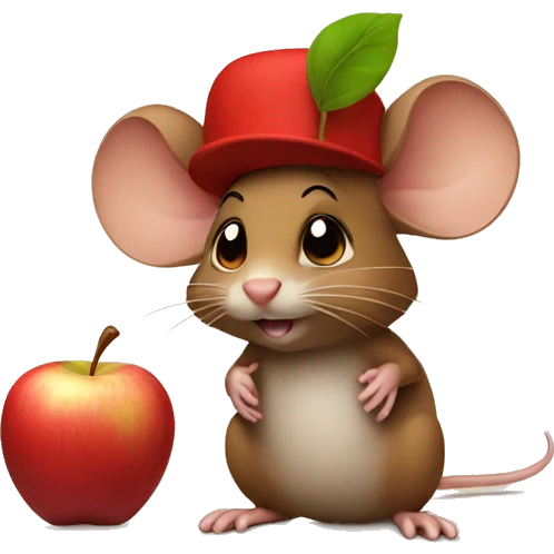 brown mouse wearing a apple hat emoji