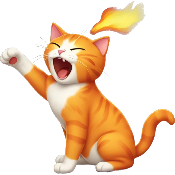 Orange cat breathing fire emoji