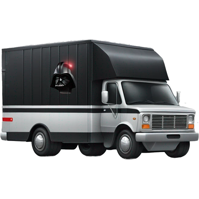 Side view of 1976 very long mail delivery truck shaped like Darth Vader’s body  emoji
