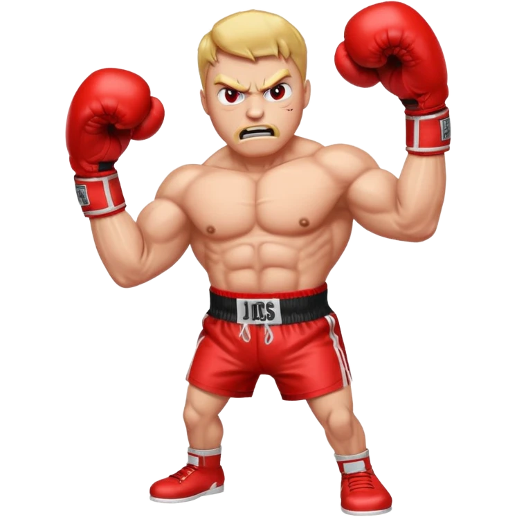Gota de sangre con cara de enfado y unos guantes de boxeo, que tenga brazos y piernas musculados emoji