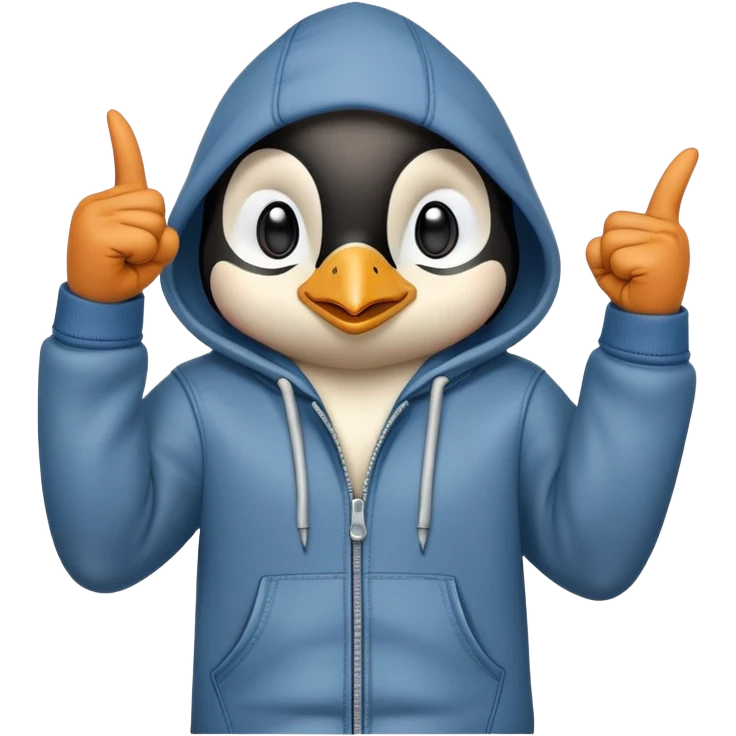 determined anthropomorphised penguin in a hoodie and jeans doing a fist pump emoji